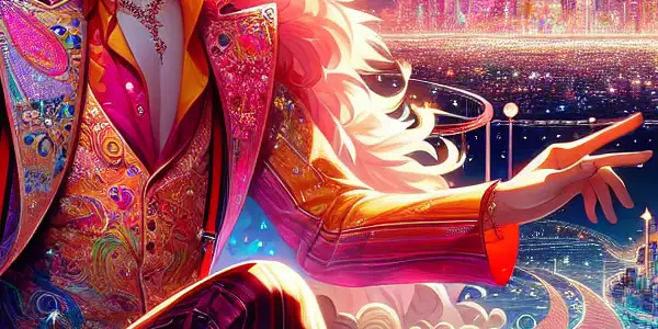 A vibrant cartoonish character named Joseph explores a whimsical, dreamlike cityscape filled with adventure and fantasy elements.